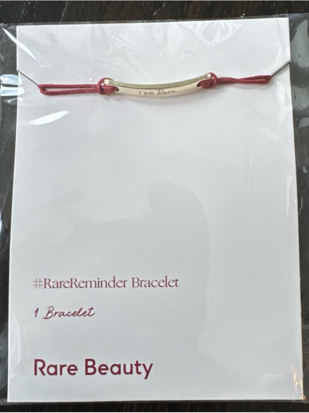 Rare Beauty 'I Am Rare' Gold Bar Bracelet with Red Cord- Brand New